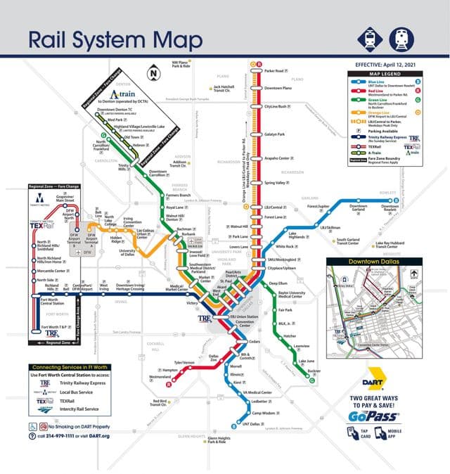Карта железнодорожных станций Далласа