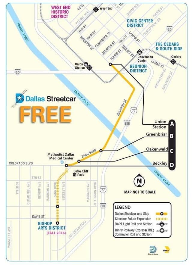 Карта трамвайных станций Далласа