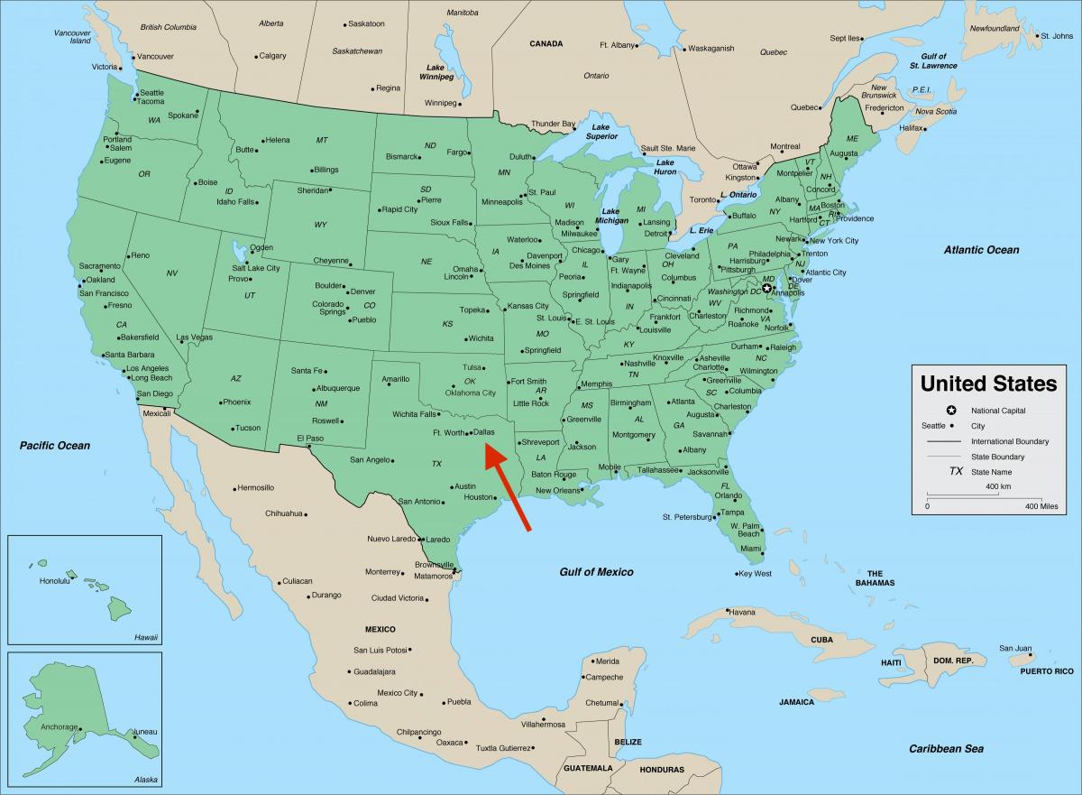Даллас в штате Техас - карта США